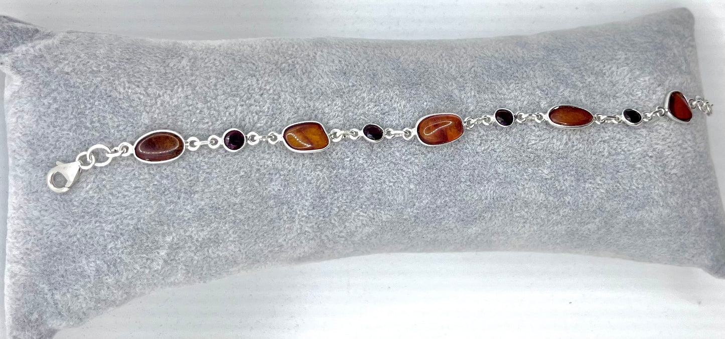 Amber & Garnet Sterling Silver bracelet