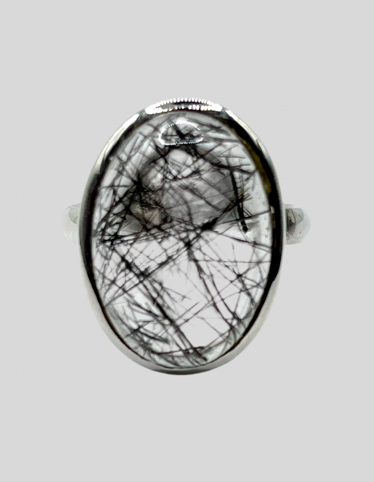 Black Rutile Quartz Sterling Silver Ring