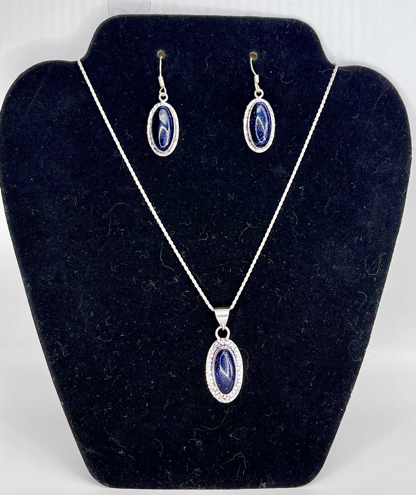 Blue Goldstone Sterling Silver Necklace Set