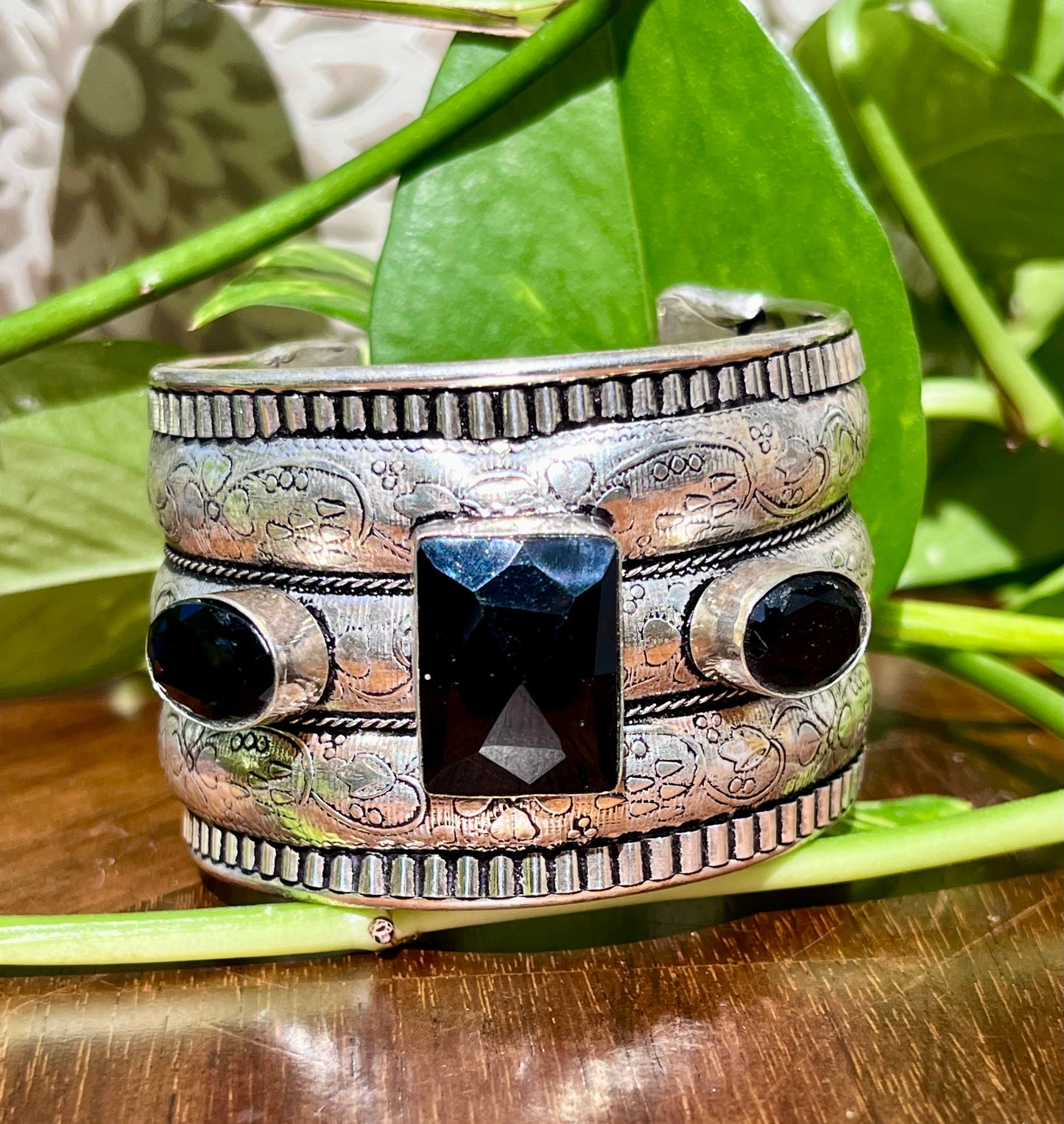 Black Spinel Sterling Silver Cuff