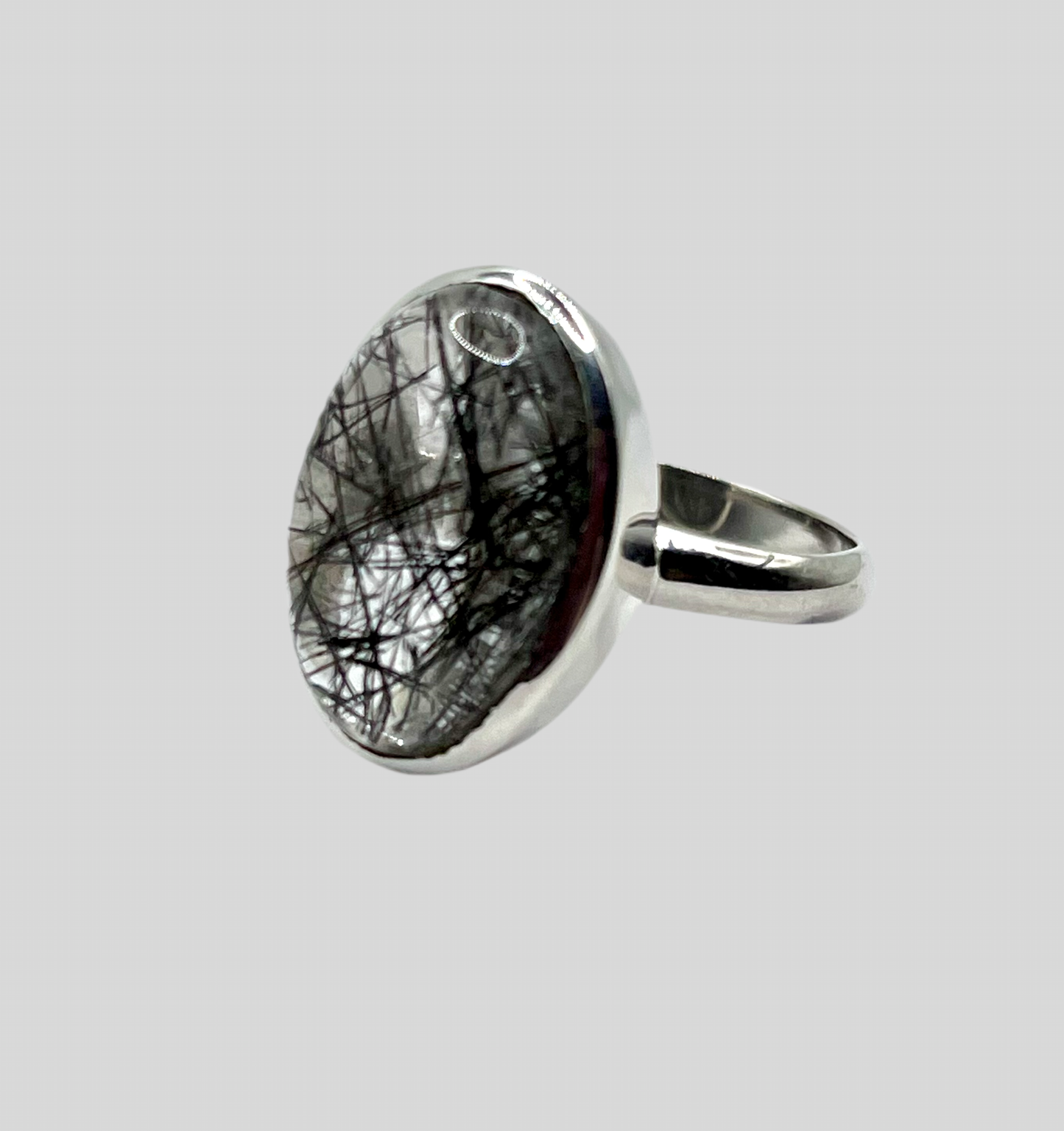 Black Rutile Quartz Sterling Silver Ring