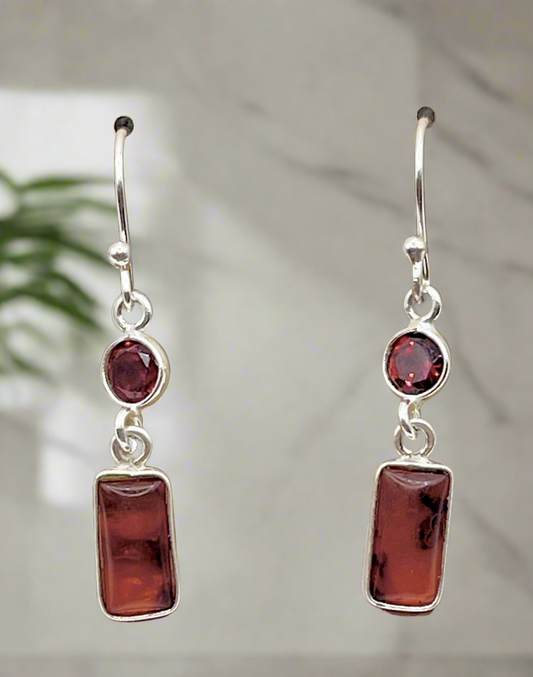 Amber & Garnet Sterling Silver Earrings