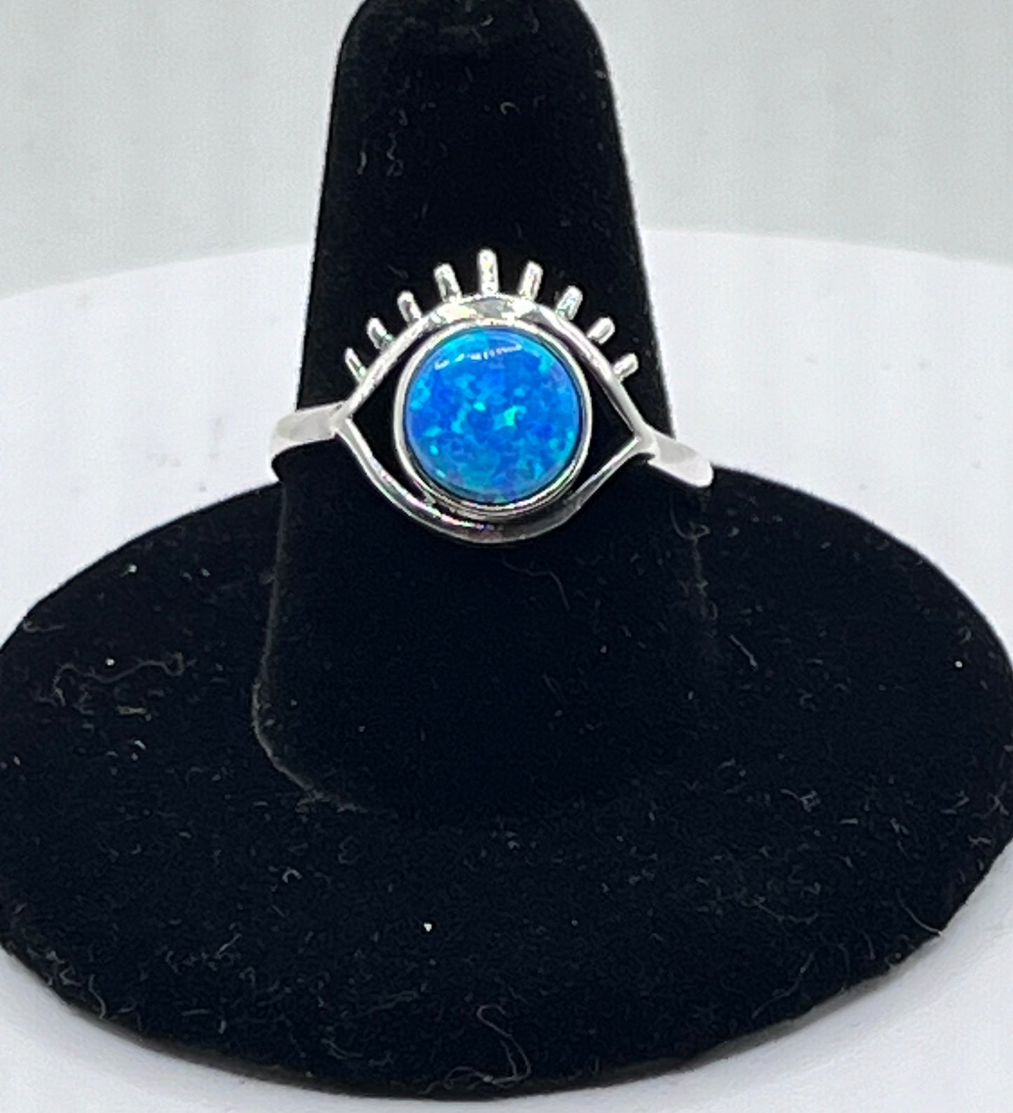 Blue Opal Eye Sterling Silver Ring 8.5