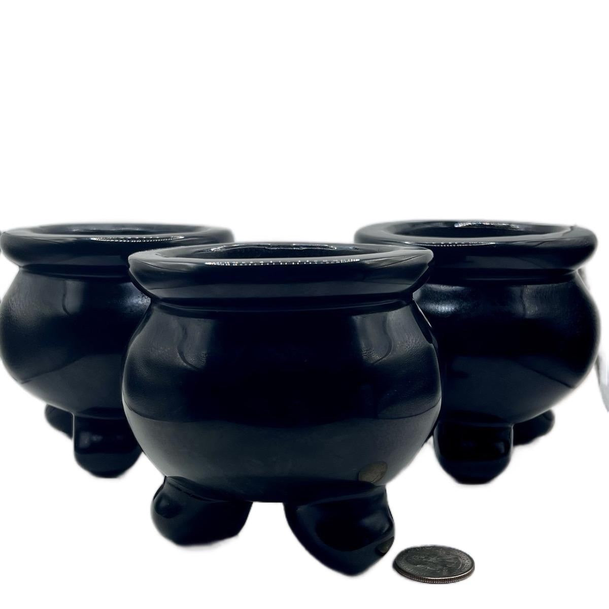 Black Obsidian Hand-Carved Cauldron